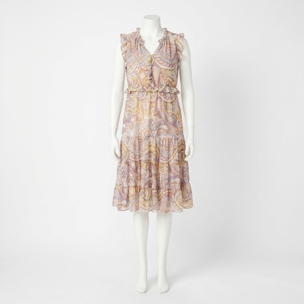 NEW COCO + CARMEN florence chiffon pasiley dress in beige